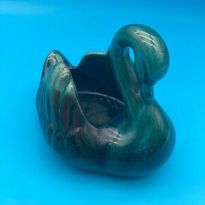 Vintage Blue Mountain Pottery Swan Planter Vase Green Drip Glaze Canada